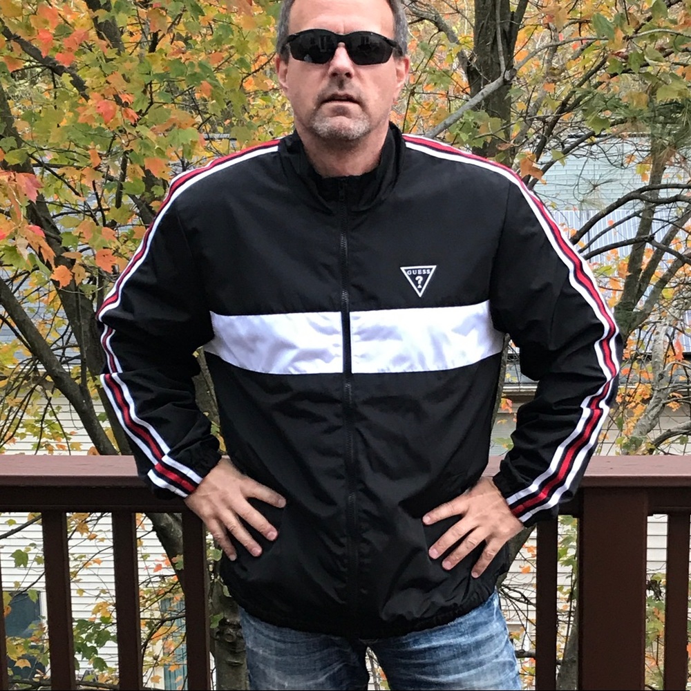 GUESS Varsity Stripe Logo Jacket